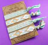 Tribal Pattern Hair Ties Set -Teal Hair Tie Gift Set - Arrows  - Gold Foil -  Ouchless Hairties - Party Favors