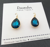 December Birthstone Blue Topaz Crystal Gold Filled Earrings