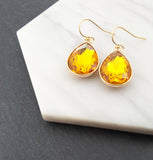November Birthstone Earrings - Citrine Crystal Gold Filled Teardrop Earrings - Gift for Her