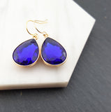 September Birthstone Earrings - Sapphire Crystal Gold Filled Teardrop Earrings - Gift for Her