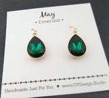 May Birthstone Earrings - Emerald Crystal Gold Filled Teardrop Earrings - Gift for Her