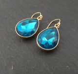 March Birthstone Earrings - Aquamarine Crystal Gold Filled Teardrop Earrings - Gift for Her