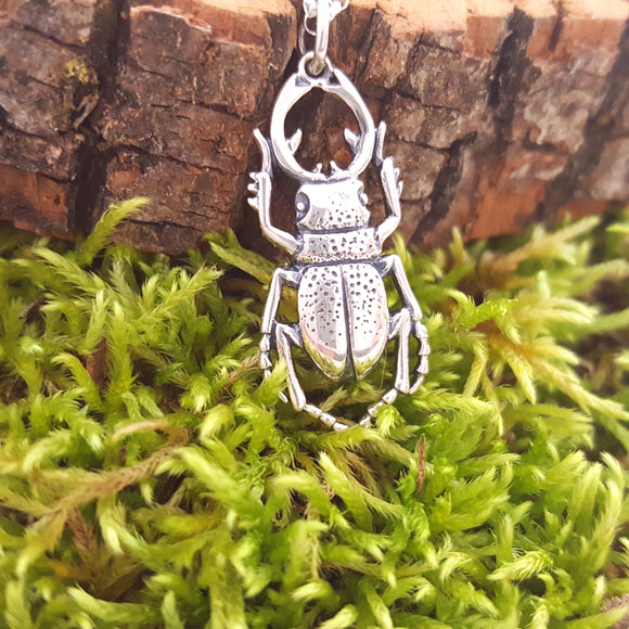 Stag Beetle Charm Sterling Silver Necklace