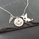 Personalized Dog Angel Wing Necklace - Sympathy Pet Loss Charm - Sterling Silver Necklace