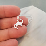 Brontosaurus Dinosaur Charm Necklace - Dainty Sterling Silver Jewelry