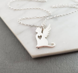 Cat Angel Wing Charm - Sympathy Pet Loss Charm - Sterling Silver Necklace