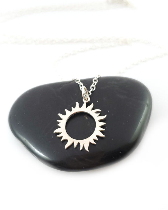 Sun Eclipse Charm Necklace - Sterling Silver Jewelry