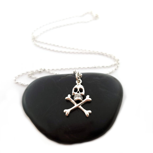Skull and Crossbones Necklace - Sterling Silver Jewelry