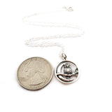 Moon Charm with Owl Necklace - Sterling Silver Jewelry