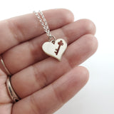 Heart with Key Cutout and Key Necklace - Sterling Silver Jewelry