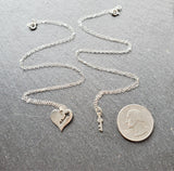 Heart with Key Cutout and Key Necklace - Sterling Silver Jewelry