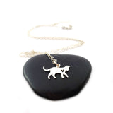 Cat Charm with Heart Cutout Necklace - Sterling Silver Jewelry