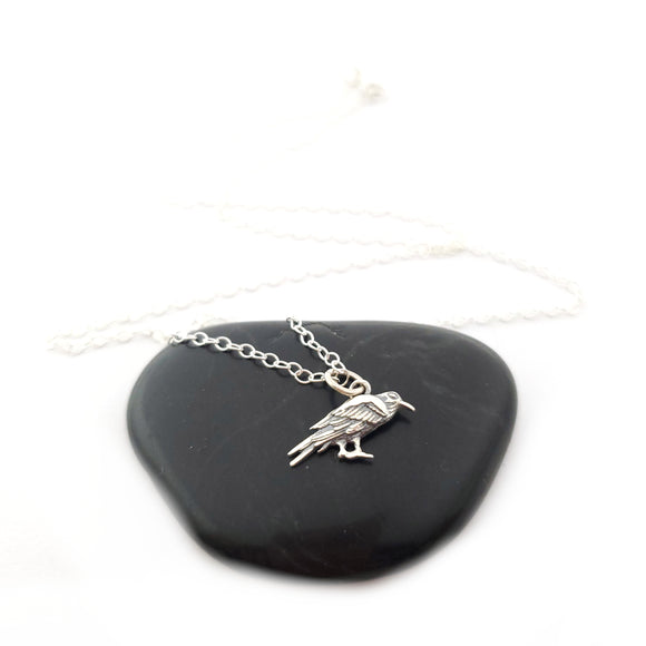 Raven Charm Necklace Crow Bird Charm - Handmade Sterling Silver Jewelry