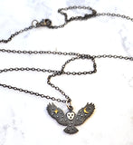 Oxidized Owl with Stars and Moon Sterling Silver Necklace