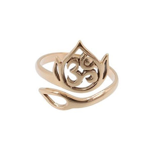 Adjustable Natural Bronze Openwork Lotus and Ohm Ring