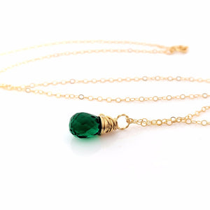 May Birthstone - Emerald Hydro Quartz Gemstone - Wire Wrapped 14k Gold Filled Necklace
