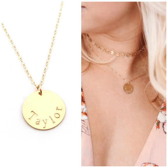 Gold Name Disc Necklace - Personalized Jewelry - Gift For Her