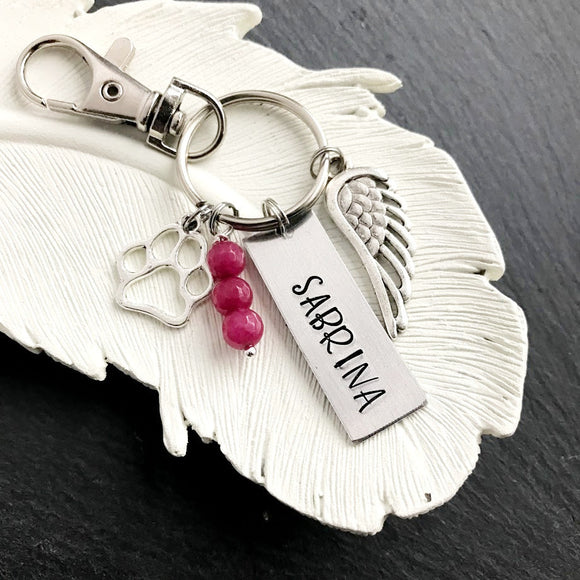 Personalized Name Pet Key Chain - Pet Memorial Angel Wing Hand Stamped Key Chain - Sympathy Gift