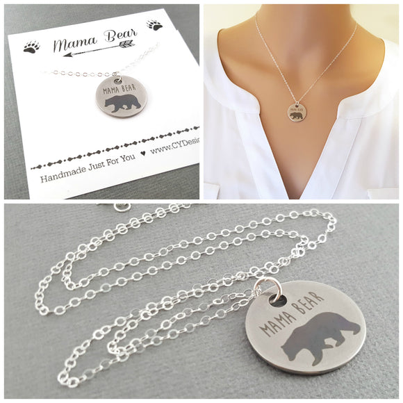 Mama Bear Necklace - Sterling Silver Jewelry - Gift For Mom