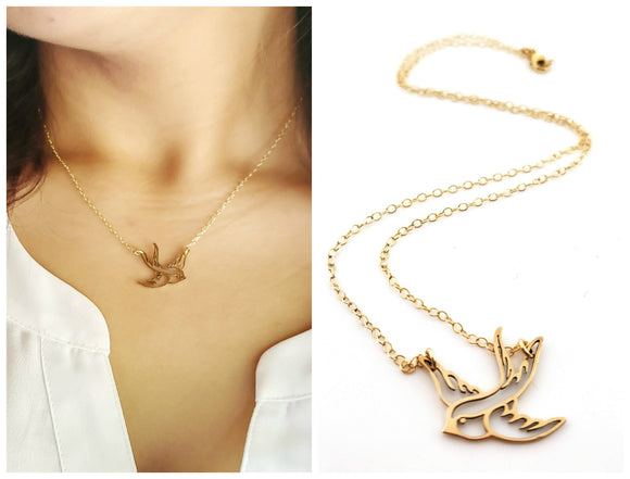 Buy Gold Mini Bird Charms Necklace Online at Kicky and Perky | SILKNPN008