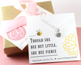 Tiny Bumblebee Disc Necklace - Though She Be But Little She Be Fierce