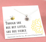 Tiny Bumblebee Disc Necklace - Though She Be But Little She Be Fierce