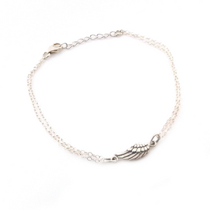 Sterling Silver Angel Wing Bracelet - Double Strand Chain Bracelet - Sterling Silver Bracelet - Memorial Bracelet - Gift for Her