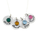 Mother's Birthstone and Name Disc Necklace