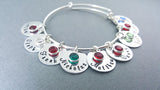 Mother's Birthstone and Name Disc Bangle Bracelet