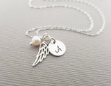 Personalized Angel Wing Sterling Silver Necklace - Memorial Necklace - Miscarriage Necklace