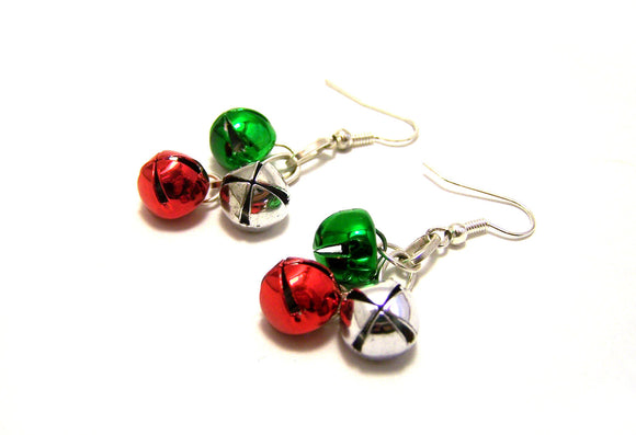 On Sale - Festive Jingle Bell Holiday Sterling Silver Earrings / Christmas Earrings / Jingle all the way / Gift for Her / Stocking Stuffer