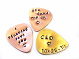 Set of 3 Custom Hand Stamped Brass or Copper Guitar Pick / Gift for Him