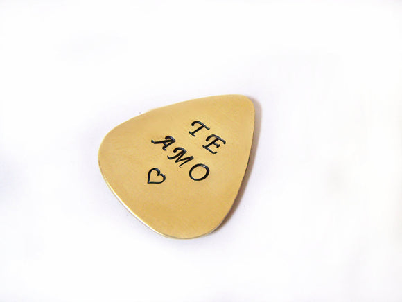 Hand Stamped Te Amo Guitar Pick