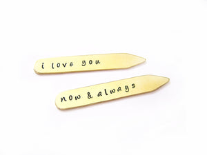 I Love You Custom Message Hand Stamped Brass Monogrammed Collar Stays / Gift for Him
