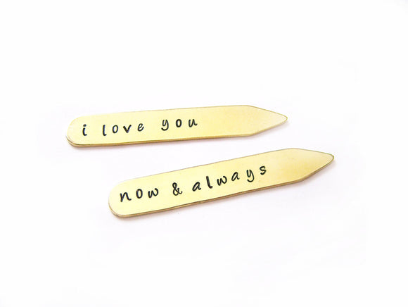 I Love You Custom Message Hand Stamped Brass Monogrammed Collar Stays / Gift for Him