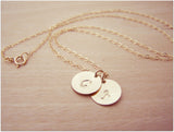 Hand Stamped Initial Disc 14k Gold Filled Personalized Monogram Necklace
