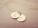 Hand Stamped Initial Disc 14k Gold Filled Personalized Monogram Necklace