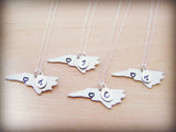 Hand Stamped Heart Initial Home State Sterling Silver Necklace - All 50 States Available