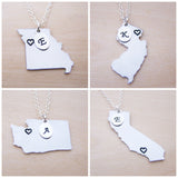 Hand Stamped Heart Initial Home State Sterling Silver Necklace - All 50 States Available