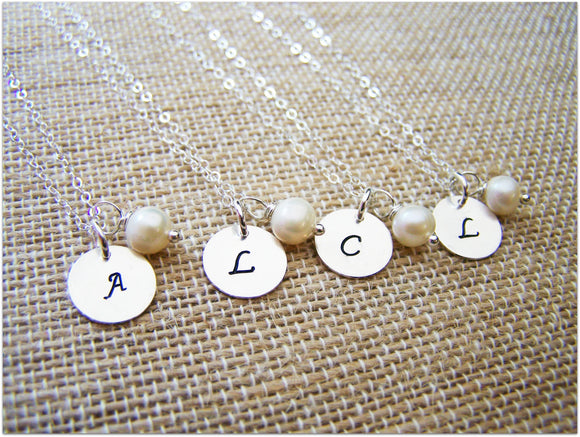 Monogrammed Freshwater Pearl Bridesmaid Necklace