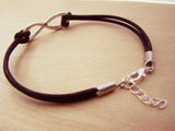 Mens Silver Infinity Brown Leather Bracelet  / Gift for Him