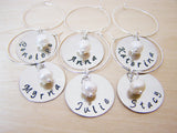 Hand Stamped Freshwater Pearl Wine Charms