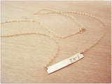 Gold Filled Bar Minimalist Hand Stamped Two Initial Heart Horizontal Bar Necklace / Gift for Her