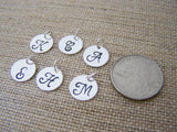 Add a Hand Stamped Silver Initial Charm / Script Font / Alphabet Intial Disc