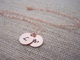 TWO INITIAL Disc Dainty Rose Gold Hand Stamped Initial Personalized Bridesmaid Necklace