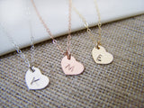 Tiny Heart Initial Disc Necklace / Gift for Her