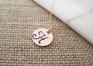 Rose Gold Filled Stamped Initial Disc Monogrammed Necklace