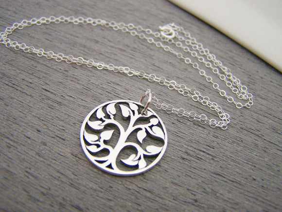 Tree of Life Cut Out Charm Sterling Silver Necklace Simple Jewelry / Gift for Her