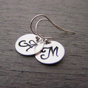 Initial Disc Dainty Hand Stamped Initial Personalized Earrings Custom Jewelry / Gift for Her