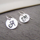 Initial Disc Dainty Hand Stamped Initial Personalized Earrings Custom Jewelry / Gift for Her